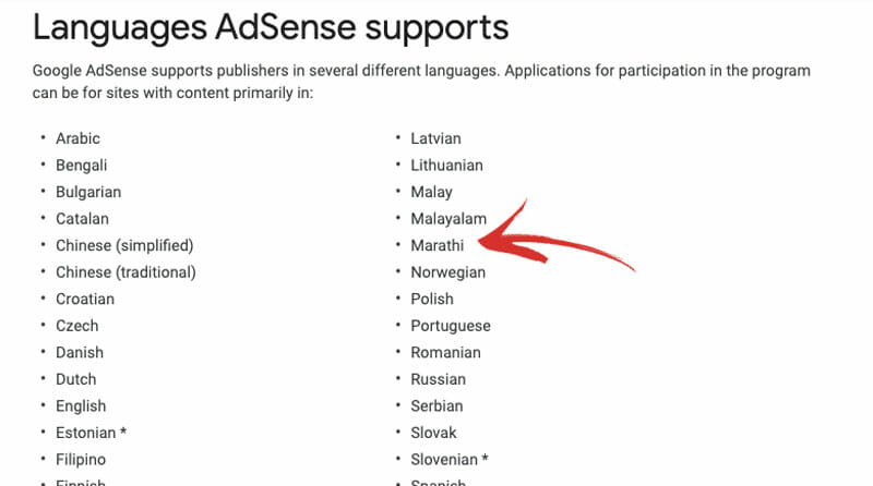 google-adsense-languages